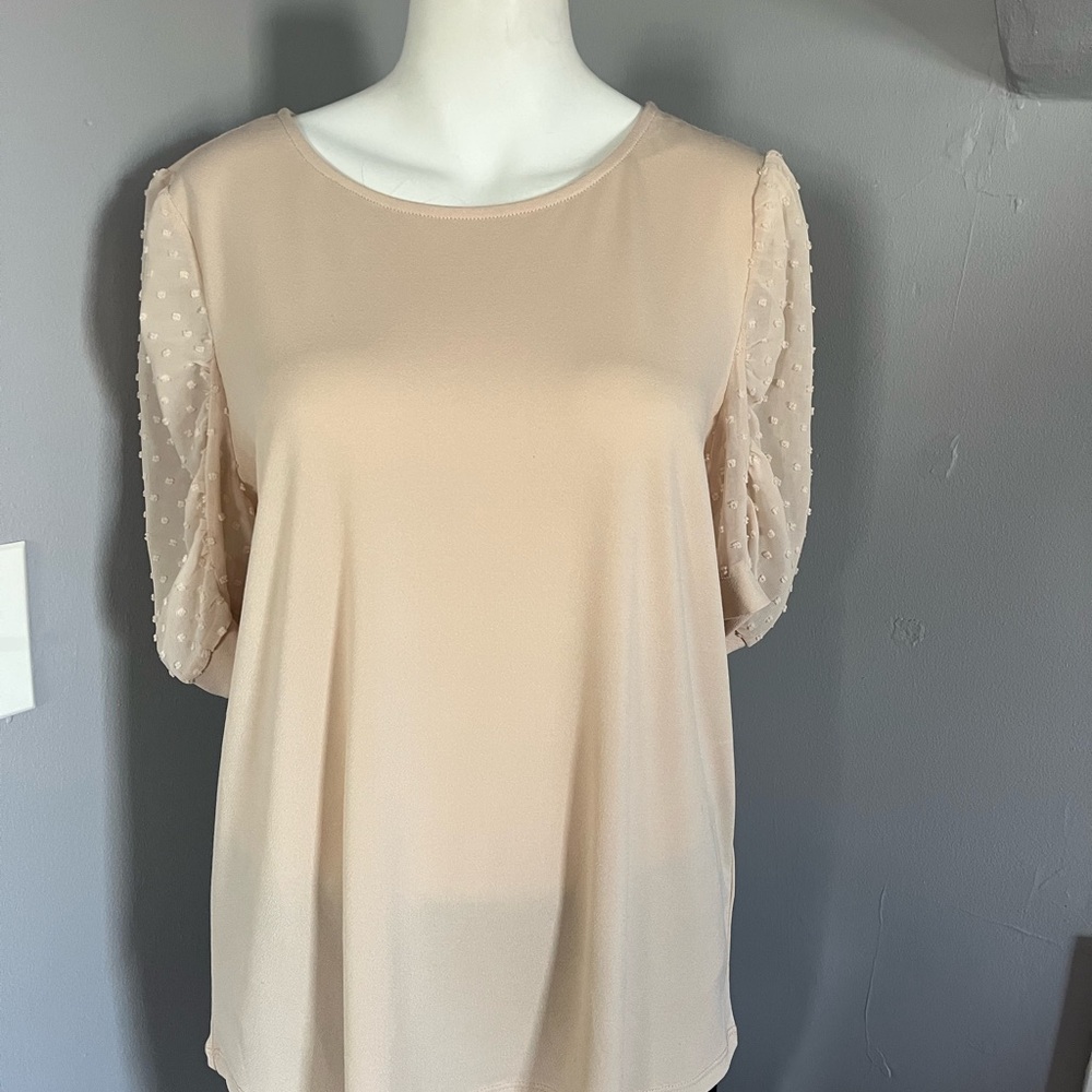 Adrianna Papell Tan and Orange Puff Sleeve Blouse